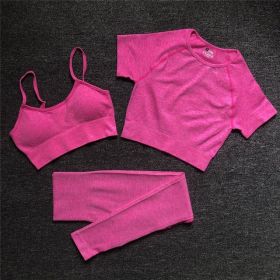 Color: Rose Red, style: B-S, Size:  - Yoga Set Of Exercise Seamless Women's Sportswear