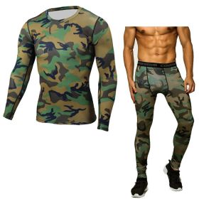 Color: Army green - Camouflage Compression Baselayer Set Sports Compression Set Long Sleeve T-Shirt Tights Exercise Clothes Workout Bodysuit Fitness S