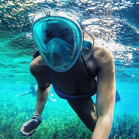 Option: Mask Only,Mask Color: Turquoise - Full Face Snorkel Mask
