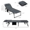 Outsunny 2 Piece Folding Chaise Lounge with 5-level Reclining Back, Outdoor Tanning Chair with Reading Face Hole, Outdoor Lounge Chair with Side Pocke