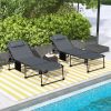 Outsunny 2 Piece Folding Chaise Lounge with 5-level Reclining Back, Outdoor Tanning Chair with Reading Face Hole, Outdoor Lounge Chair with Side Pocke