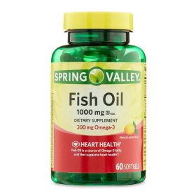 Spring Valley Omega-3 Fish Oil Soft Gels, Heart Health Dietary Supplement, 1000 mg, 60 Count