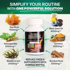 Nutritional Capsules, SEA MOSS COMPLETE ALL-IN-ONE SUPPLEMENT FORMULA, SEA MOSS, BLACK SEED OIL, BLADDERWRACK, BURDOCK, ALL-IN-ONE Multimineral" FORMU