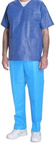 Blue Disposable Scrub Pants, X-Large Pack of 10 Polypropylene 35 GSM Disposable Pants Medical with Waist Ties. Breathable Disposable Scrubs for Women