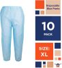 Blue Disposable Scrub Pants, X-Large Pack of 10 Polypropylene 35 GSM Disposable Pants Medical with Waist Ties. Breathable Disposable Scrubs for Women