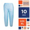 Blue Disposable Scrub Pants, X-Large Pack of 10 Polypropylene 35 GSM Disposable Pants Medical with Waist Ties. Breathable Disposable Scrubs for Women