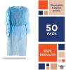 Blue Disposable Isolation Gown. 50 Pack Disposable Gowns Medical with Cuffs, Sleeves, Back Ties. 45 GSM SPP Disposable Medical Gowns for Women and Men