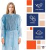 Blue Disposable Isolation Gown. 50 Pack Disposable Gowns Medical with Cuffs, Sleeves, Back Ties. 45 GSM SPP Disposable Medical Gowns for Women and Men