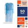 Blue Disposable Isolation Gown. 50 Pack Disposable Gowns Medical with Cuffs, Sleeves, Back Ties. 45 GSM SPP Disposable Medical Gowns for Women and Men