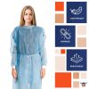 Blue Disposable Isolation Gown. 50 Pack Disposable Gowns Medical with Cuffs, Sleeves, Back Ties. 45 GSM SPP Disposable Medical Gowns for Women and Men