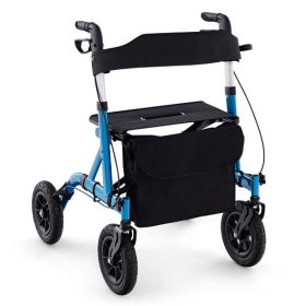 Height Adjustable Rollator Walker Foldable Rolling Walker with Seat for Seniors-Blue - Color: Blue