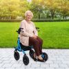 Height Adjustable Rollator Walker Foldable Rolling Walker with Seat for Seniors-Blue - Color: Blue