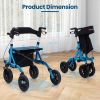 Height Adjustable Rollator Walker Foldable Rolling Walker with Seat for Seniors-Blue - Color: Blue