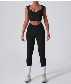 Color: Black 02, Size: XL - Yoga Quick-drying Twist High Waist Horn Casual All-match Workout Exercise Outfit