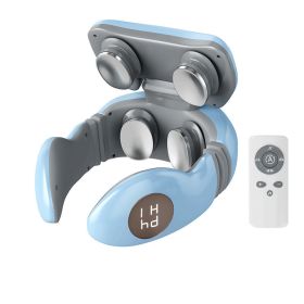 Color: Blue - Smart Electric Pulse Back and Neck Massage 4 Heads Pain Relief Tool Health Care Relaxation Cervical Vertebra Physiotherapy