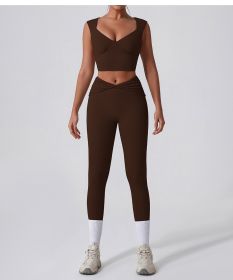 Color: Dark Brown 02, Size: S - Yoga Quick-drying Twist High Waist Horn Casual All-match Workout Exercise Outfit
